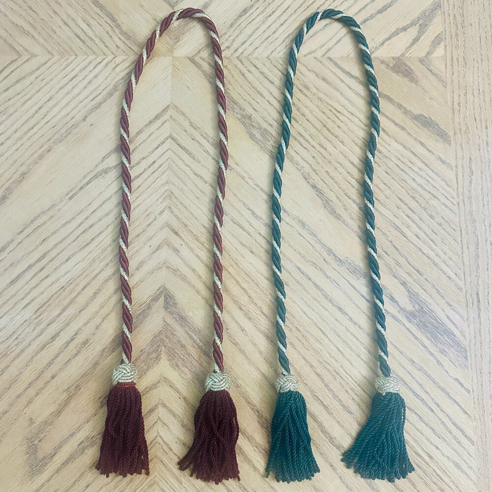 Set Of 2 Twisted Satin Rope Curtain Tie-Backs Victorian Ornate Tassels 48"
